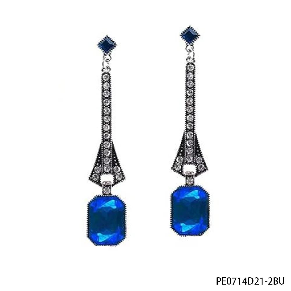 1920s Flapper Drop Earrings – Vintage Gatsby Style Crystal & Gemstone Dangle Earrings for Roaring 20s Party Costumes