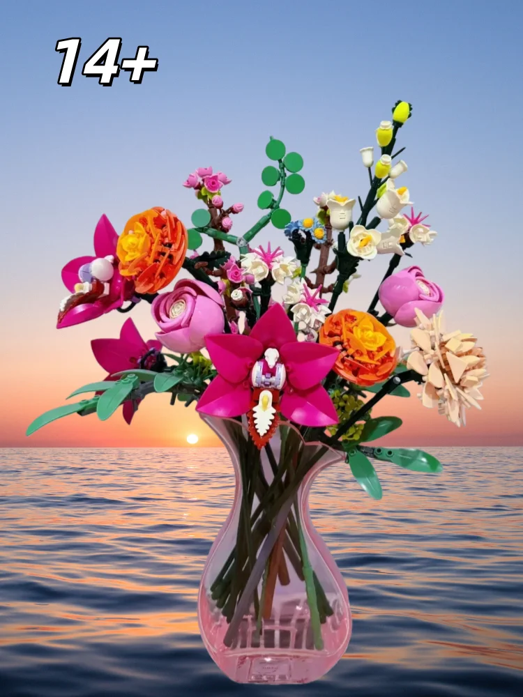 

Новый романтический набор строительных блоков «Букет орхидей и роз», модель для самостоятельной сборки цветочных композиций, декор для дома и рабочего стола, идеальный подарок на Рождество