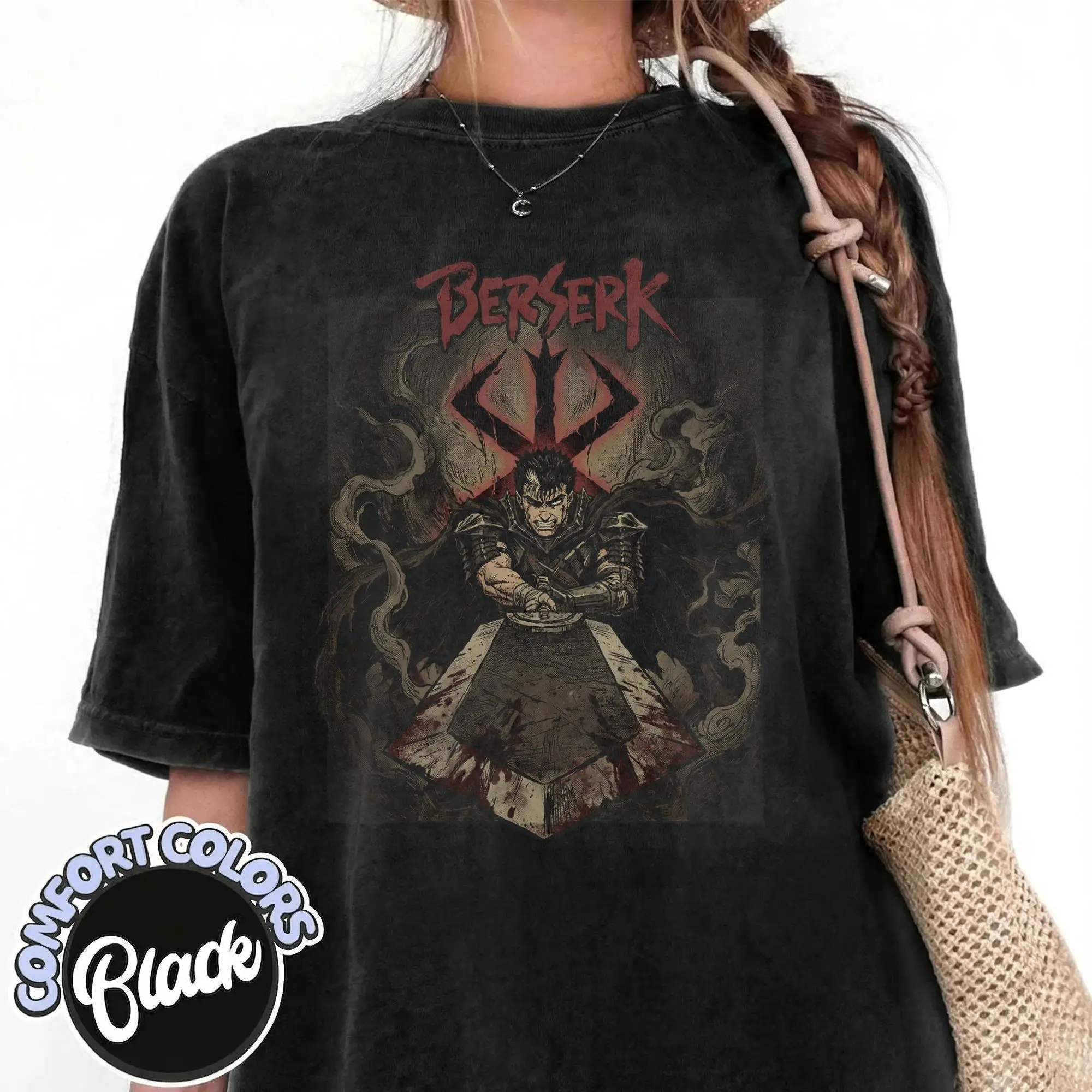 Cursed Mark Fighter Shirt, Vintage Manga Swordsman Graphic Tee, Washed Streetwear Tee, Gothic Gift