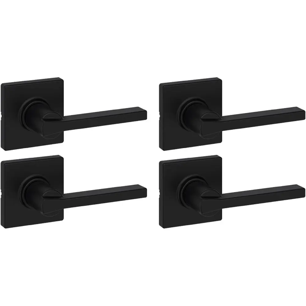 Casey Interior Passage Door Handle 4 Pack, Lever or Closet and Hallway Do, Reversible Non-Locking Handle Lever, Matte Black, wit