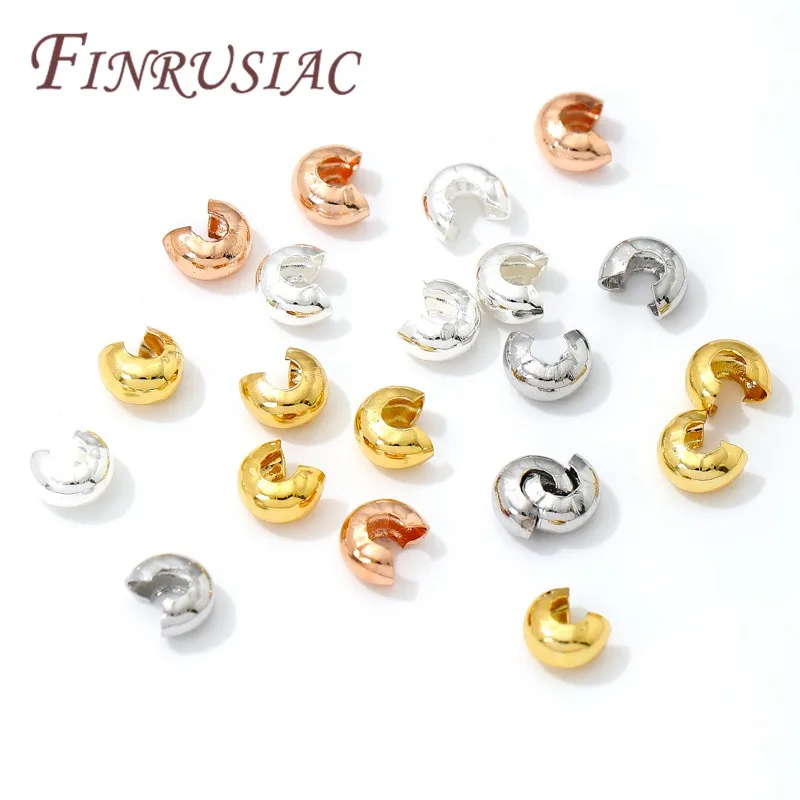 18K Real Gold Plated 3mm/4mm Open Crimp Bead Covers,Round Covers For Crimp End Beads, DIY Jewelry Making Supplies Wholesale