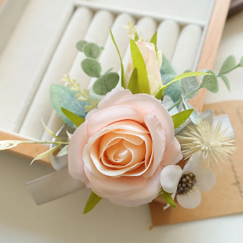 25074 Bohemian Rose Flower Corsage & Wristlet Set - Perfect for Brides, Groomsmen, and Wedding Decorations
