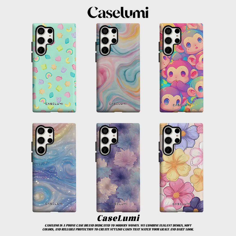 Pastel Lucky Charm For Samsung Galaxy Phone Case S23 S20 S25 FE S24 Plus S26 Ultra 2-IN-1 Shockproof Bumper Hard PC