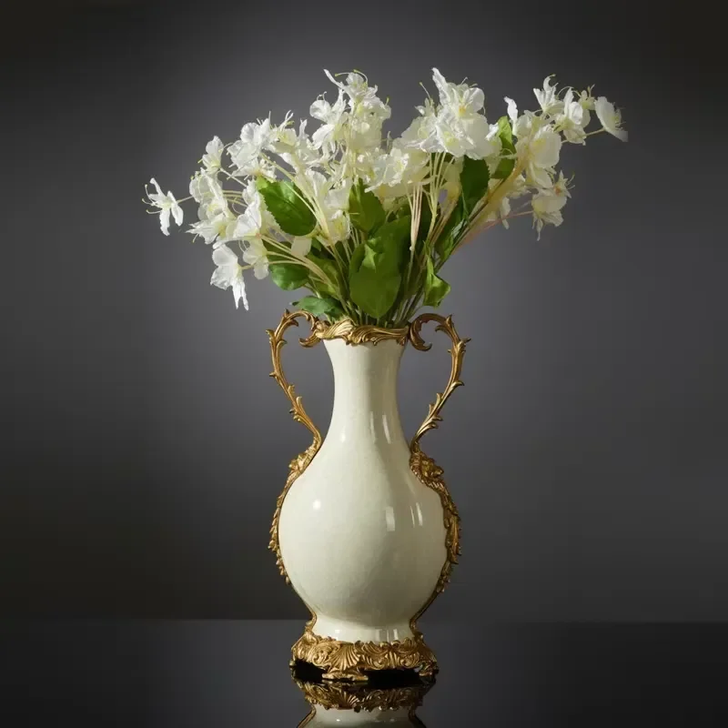 Modern Brass Vase Ceramic Flower Pot Decorative Tabletop Centerpiece Floral Holder Model Home Decor Designer Project