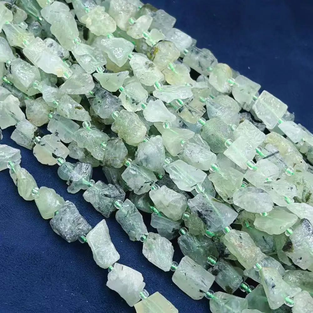 10x14mm Wholesale Irregular Natural Crude Green Prehnite Gemstone Loose Spacer Quartz Jewelry Making Reiki Crystal Beads 15
