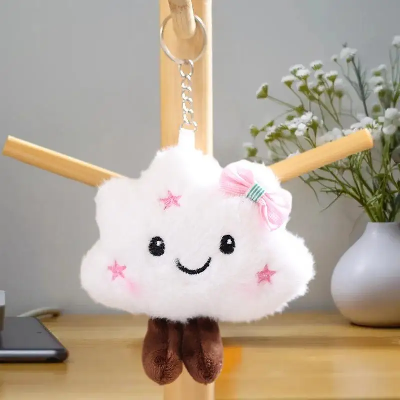 Personalizable, White Cloud Plush Doll Keychain, Miniature Couple Pendant, Perfect Backpack or Book Bag Decoration.