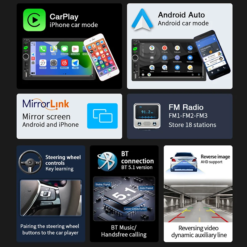 Multimedialny odtwarzacz samochodowy MP5 7 Cal Radio 2 Din Bluetooth5.1 odbiornik Stereo Carplay Android Auto samochodowe Assecories