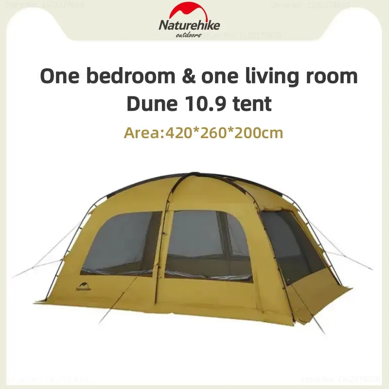 Naturehike 2-4 People Camping Tent Outdoor Travel Large Space Family Tent One Bedroom&one Living Room Silver Coated UPF 50+ Tent