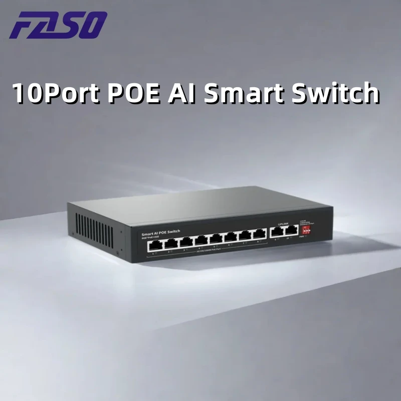 

10 Ports 10/100/1000Mbps POE Switch AI Smart Ethernet Switch with 2 Uplink RJ45 Ports AI Smart Switch for IP Camera/Wireless AP