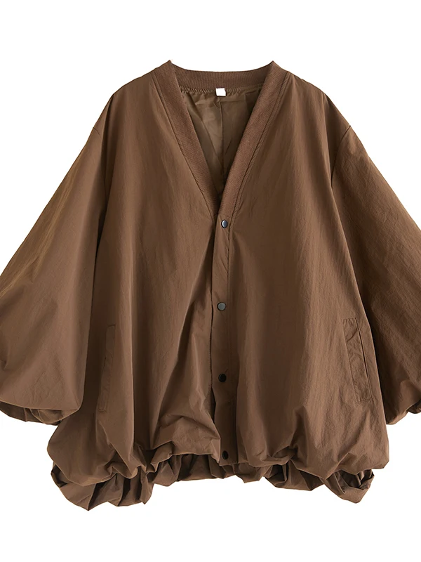 معطف فضفاض من هونج كونج Sle على شكل زهرة برعم aped لون نقي V-Ne Long Sve ملابس خارجية نسائية للربيع والخريف #4