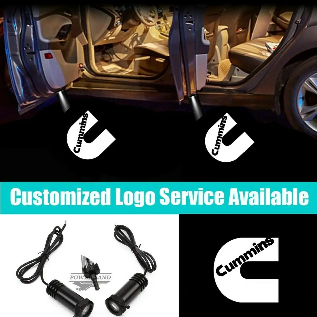 2x White Wired Cummins Logo Car Door Led Welcome Courtesy Laser Shadow Projector Lights for MOPAR RAM 1500 3500 2500