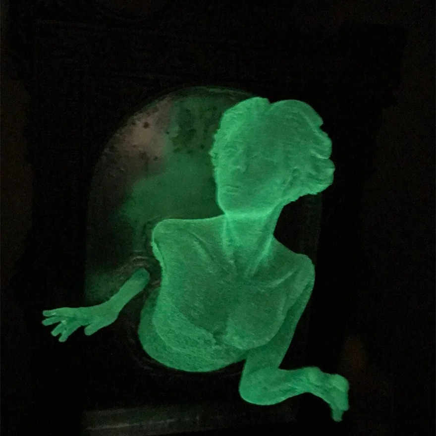 Ghost in The Mirror Wall Decor Glow in The Dark Halloween Decor 3D Horror Spooky Wall Sculptures Resin Luminous Statue Ornaments