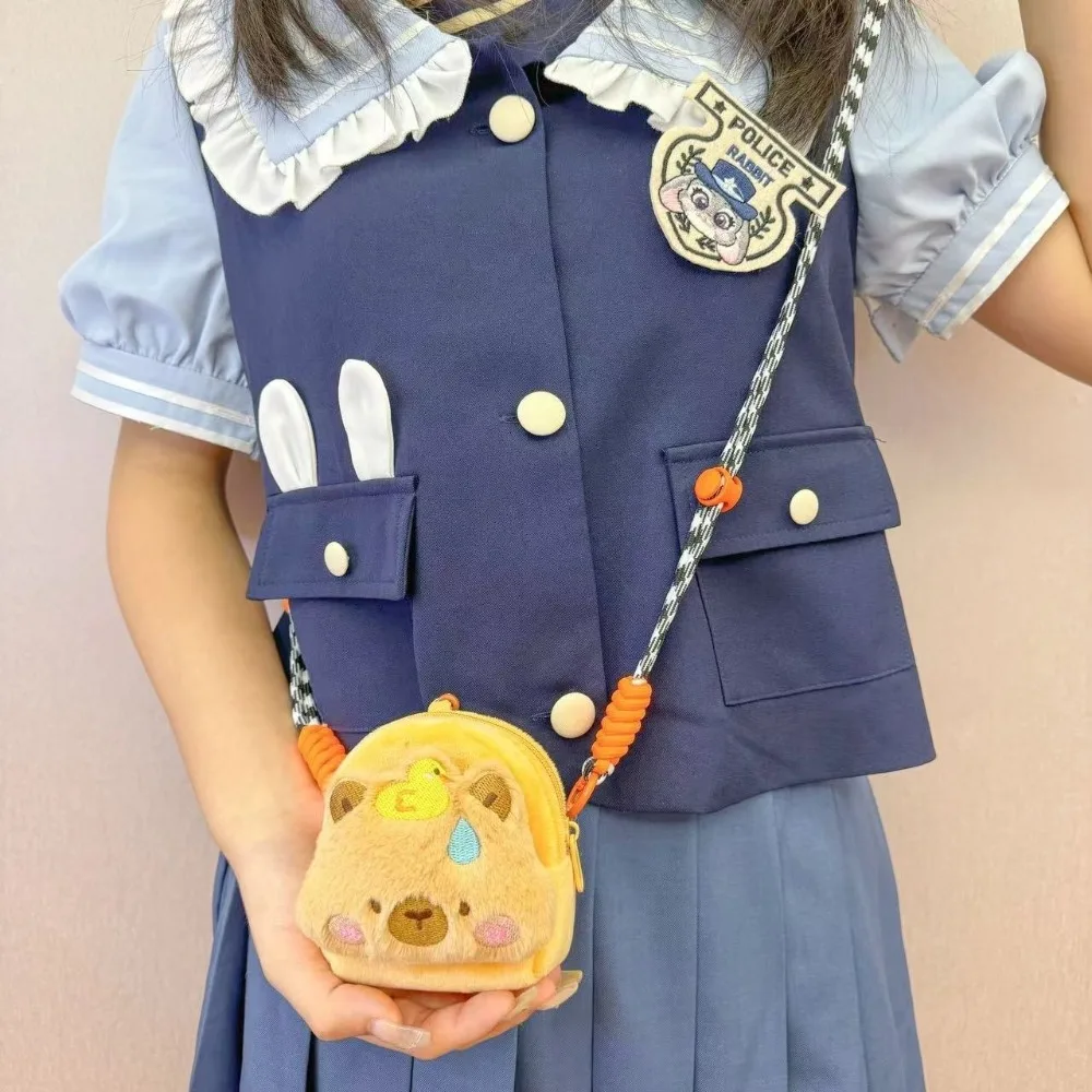 

New Anime Plush Capybara Coin Purse Lovely Cartoon Multi Functional Shoulder Messenger Bags Wallet Headphone Storage Bag