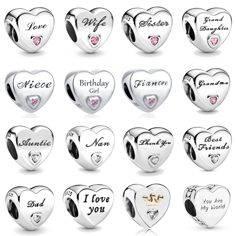 Nuovo 925 Sterling Silver All Heart Series Sister figlia Charms Fit originale braccialetto fai da te collana gioielli da donna creazione regalo