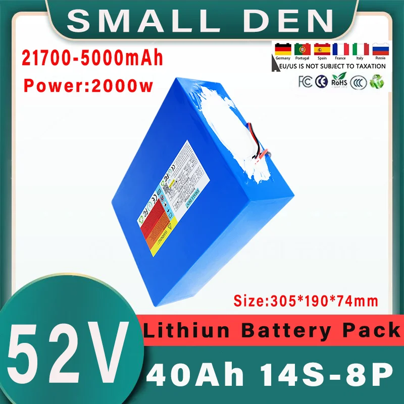 

52V 40Ah 21700 14S 8P Lithium ion Battery Pack 2000W Electric Tool Outdoor Backup Battery with 40A BMS Rechargeable Battery