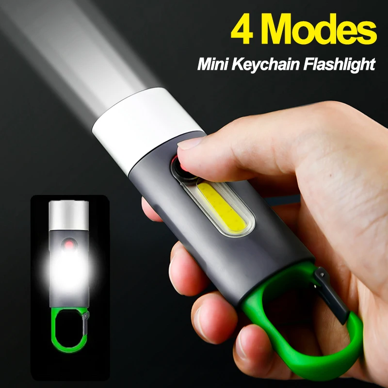 Portable Mini Strong Light Flashlights USB Rechargeable KeyChain Work Light Outdoor Camping LED Flashlight Waterproof Torch Lamp