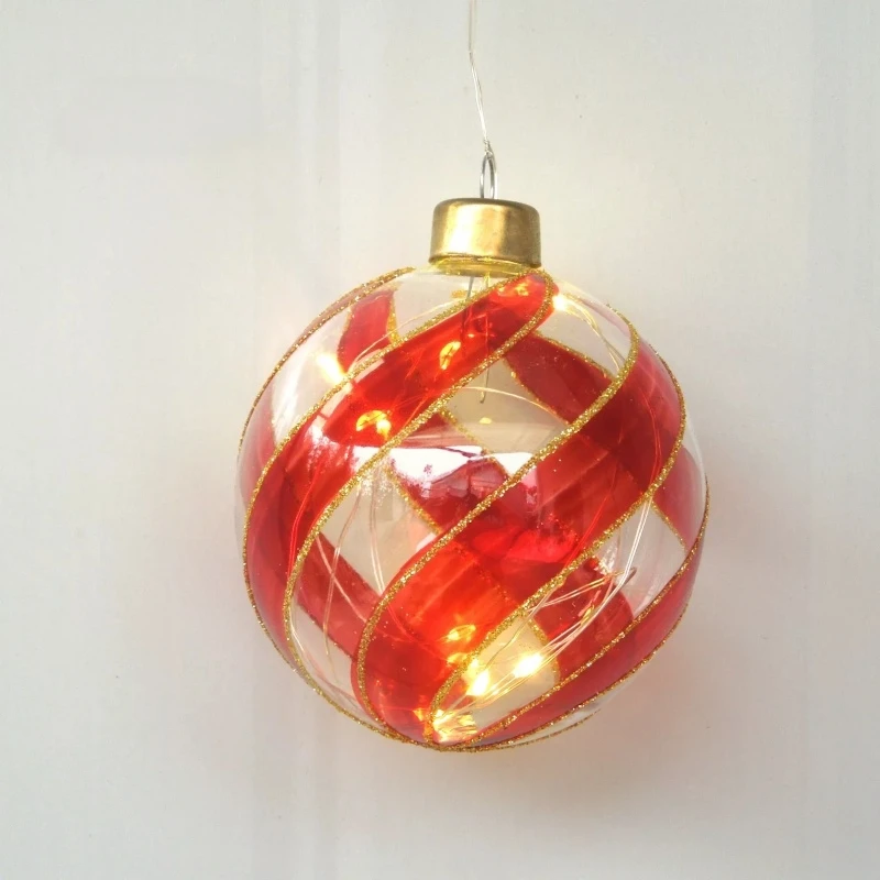 8pcs/pack Diameter=6cm 8cm 10cm Red Drawing Transparent Glass Ball Light Christmas Day Hanging Globe Handmade Festival Ornament
