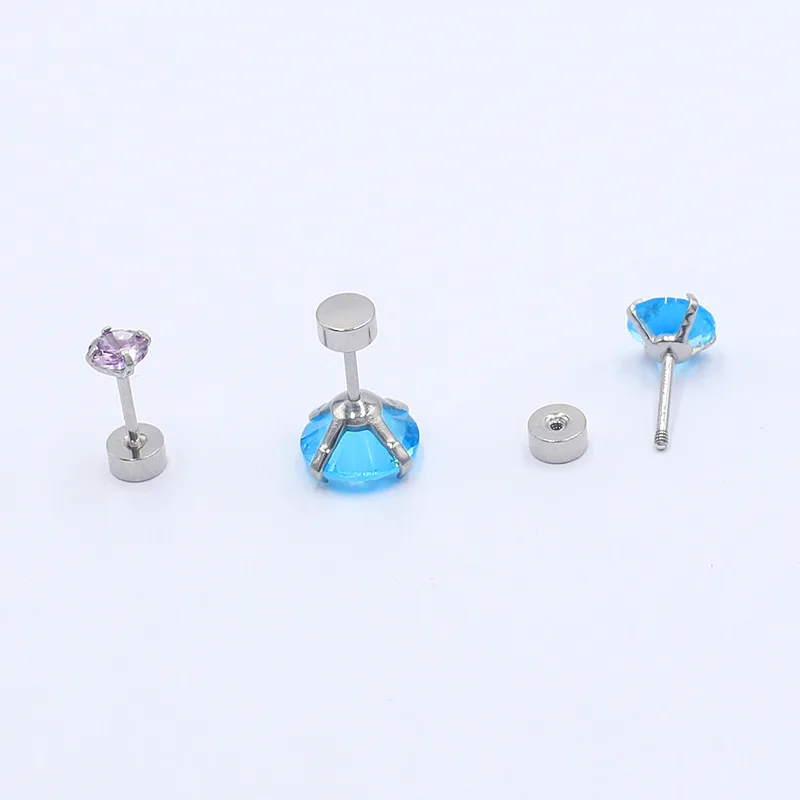 Pendientes de tuerca de acero inoxidable con circonitas azules del océano AAA de 2MM a 8MM para hombres y mujeres, joyería delicada de 2 piezas
