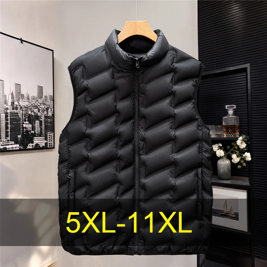 Autumn Winter Thick Vests Men 10XL 11XL Plus Size Padded Vests Male Fashion Casual Solid Color Vest Big Size 10XL