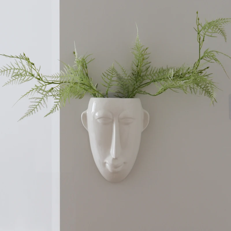 Nordic Ceramic Wall Vase,Modern Hanging Planter for Living Room Decor,Dried Flower Display ,Photo