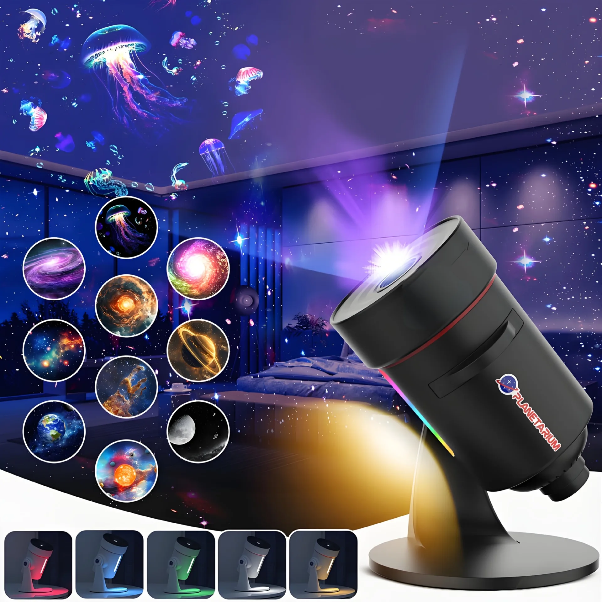 جهاز عرض Galaxy Night Light Starry عالي الدقة على شكل قرص كبير مع 28 ضوضاء بيضاء لغرفة النوم وغرفة المعيشة