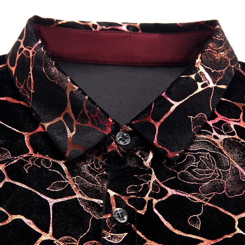 เสื้อ Sablon Bunga สีบรอนซ์สำหรับผู้ชายแขนยาวสบายๆนิ่มหรูหรา Camisas de Hombre ฤดูใบไม้ร่วงคุณภาพสูง