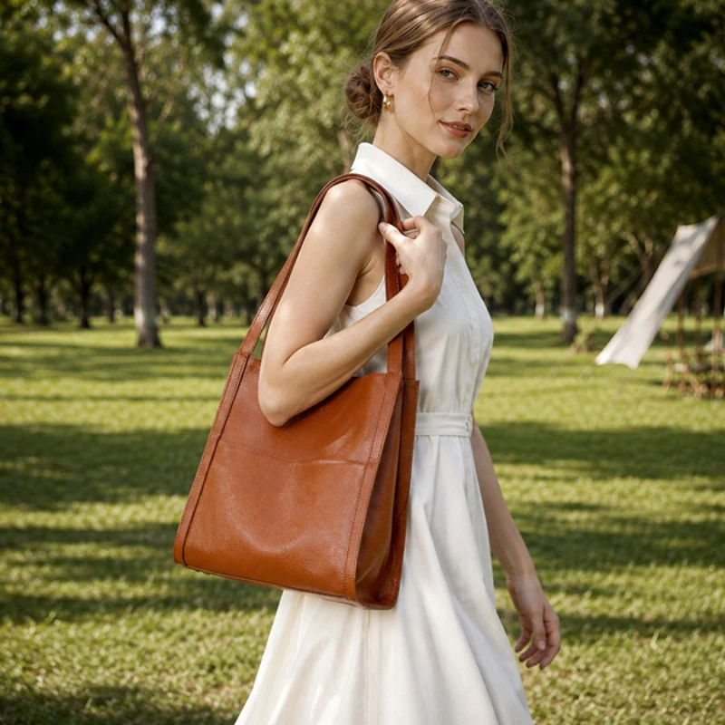 2026 New Women Bag Lady Soft 100% Cowhide Genuine Leather Niche Design Tote Bucket Handbag Female Luxury Fashion Shoulder Bags