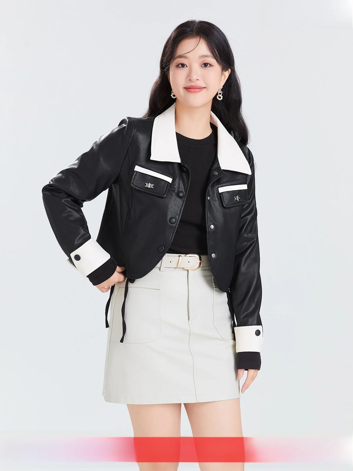 

Женская укороченная куртка GW больших размеров из искусственной кожи, осенняя новинка, с дизайнерскими вставками, стройнящий топ для женщин с фигурой типа «груша» и пышными формами