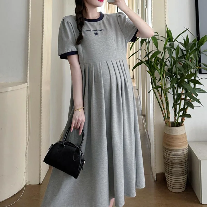 Maternity Dresses Short Sleeves Summer 2024 Medium-length Knee-length Dresses Loose-fit Pregnancy Dress Summer Wear Dresses