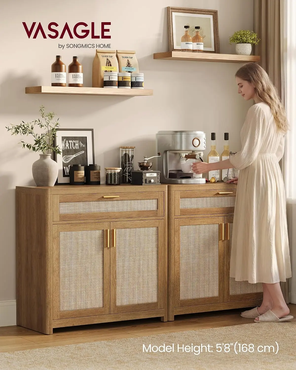 Buffet Cabinets Set Of 2 With Rattan-Look Doors, Customized
