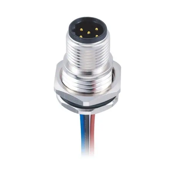 M12 Male Socket B-Coded 5Pin Panel Front Mounting Connector With 1M AWG22 Electronic Wires Shiled
