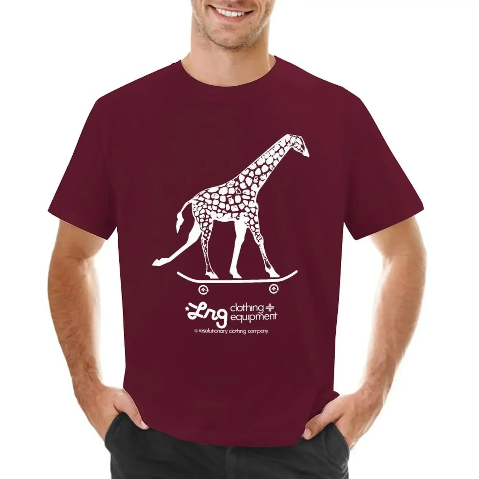 Mens  Giraffe on a Skateboard 2024 T-shirt for a boy customs shirts Short Sleeve Summer custom t graphic tees men clothing