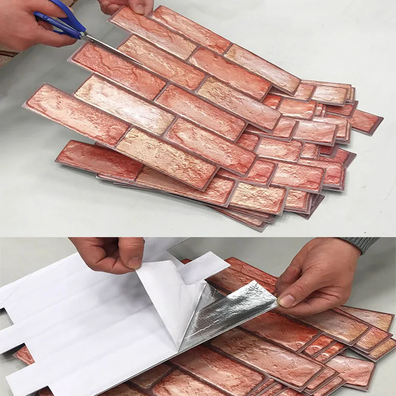 5PCS Environmentally Friendly 3D Stereoscopic PVC Wall Sticker Self-adhesive Brick Pattern Waterproof Moisture-proof Wallpaper