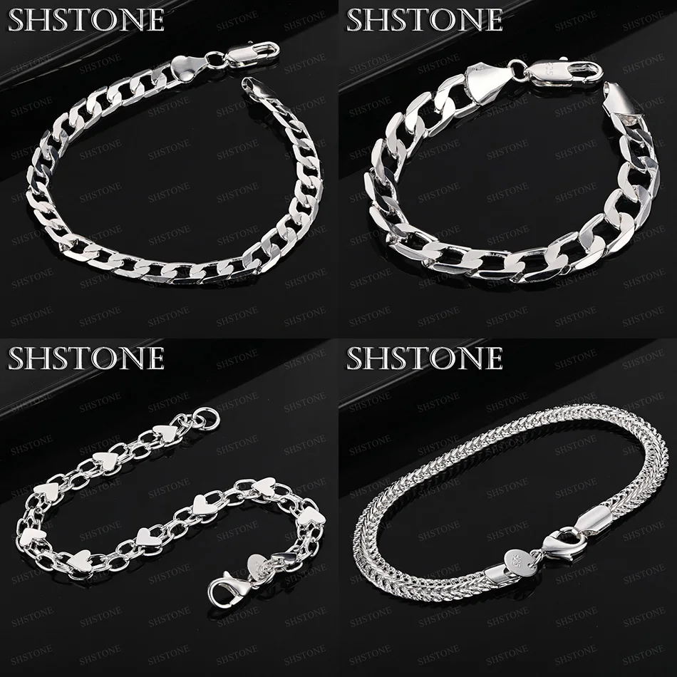 

New Style 925 Sterling Silver Love Heart Cuban Chain Side Chain Bracelets Women Fashion Jewelry Accessories Birthday Party