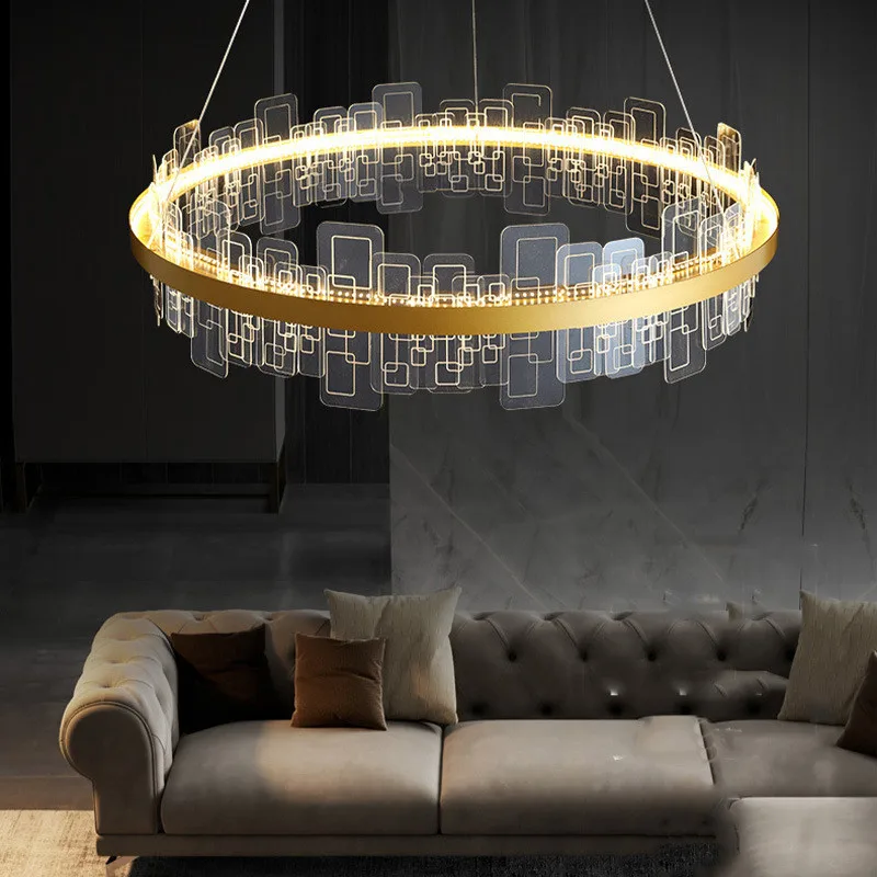 Modern Contemporary Acrylic Iron Medium Gold LED Dimmable High Color Rendering Index 90