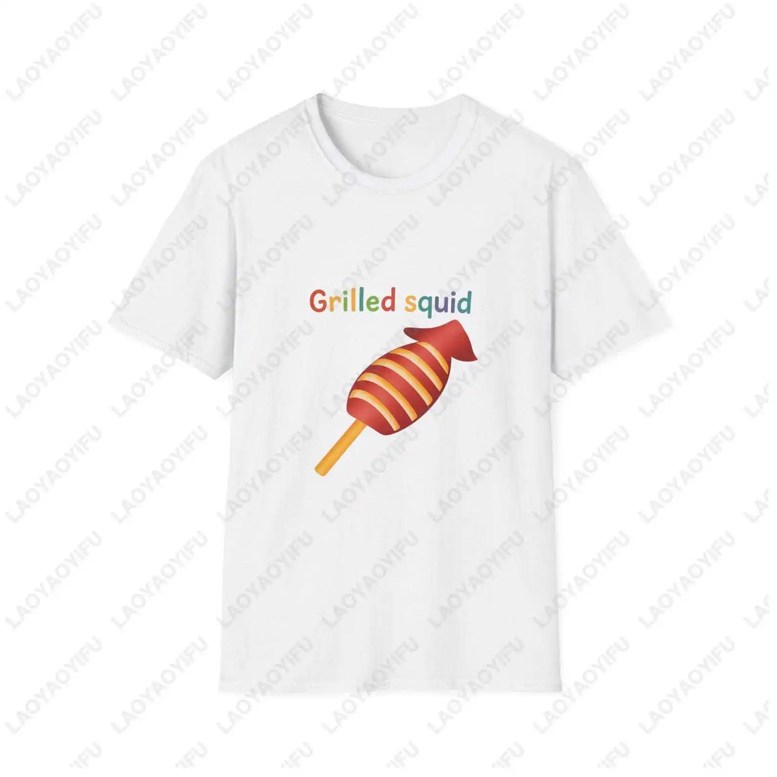 Funny Grilled Squid Unique Food Graphic Printed T-Shirt Casual Fashion Loose Harajuku Man Tshirt Cotton Summer Women T Shirt