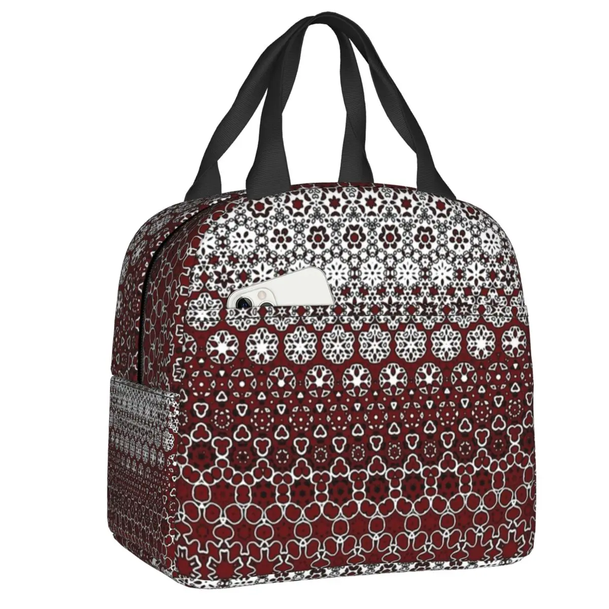 

Maroon Sindhi Ajrak Pattern Lunch Boxes Women Tradition Pakistan Cooler Thermal Food Insulated Lunch Bag Kids School Children