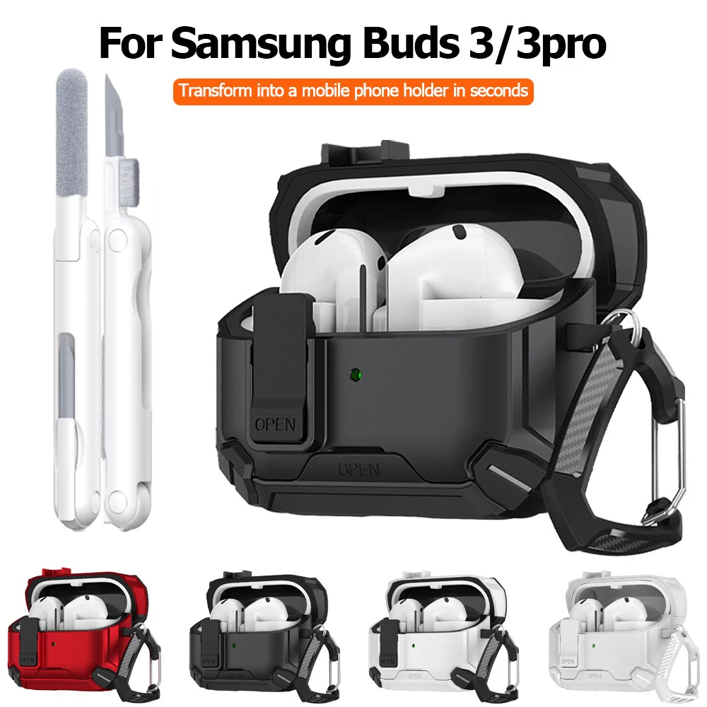 Secure Lock Case For Samsung Galaxy Buds 3/3 Pro Phone Stand With MagSafe Protective Cases With Cleaner Kit For Galaxy Buds3