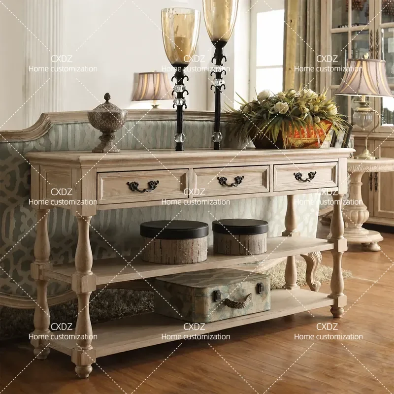 Rustic Solid Wood Entryway Table Modern Foyer Storage Cabinet Decorative Console for Hallway Living Room Home Organization