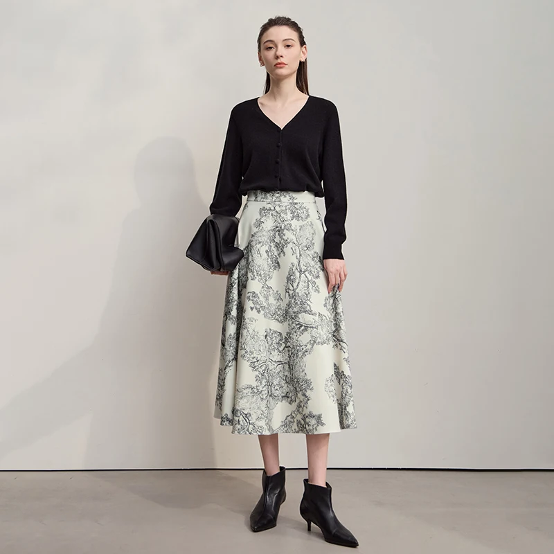 AMII Damesrok 2025, Herfst Nieuwe Handgeschilderde Afdrukken Veelzijdige Losse Rokken Voor Vrouwen A-lijn Elegante Chiffon Rok 12543192