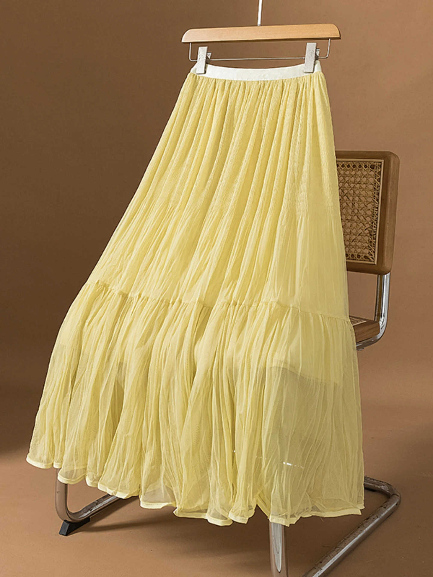 Oversized Fairy Tale Mesh Half Skirt High Waist A-Line Cake Long Dress Women's Spring Autumn New Style plus Size Slimming