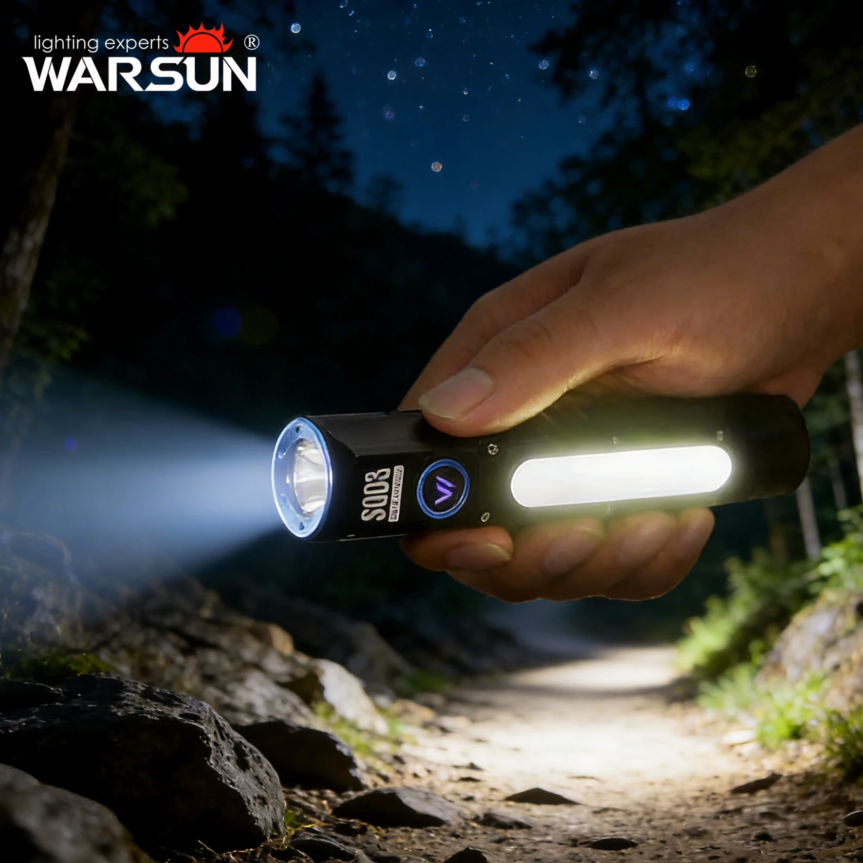 WARSUN SQ03 EDC Pocket Flashlight - Rechargeable 1000 Lumen LED Flashlight with Clip, Magnetic Base, Type-C Charging, Waterproof
