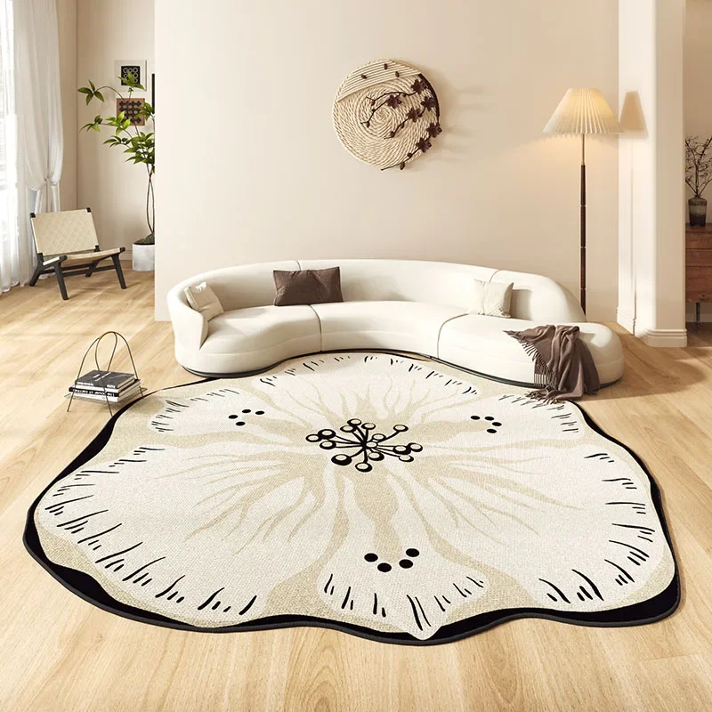 French Retro Rugs for Bedroom Irregular Flower Shape Living Room Decoration Carpet Thick Plush Floor Mat Fluffy Soft Bedside Rug