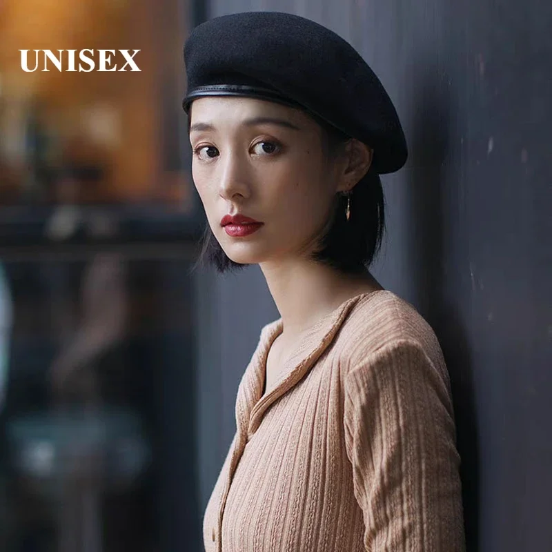 النمط الأوروبي حجم كبير 62 سنتيمتر الاتجاه ومتعددة الاستخدامات القبعات الرجال البريطانية الرجعية الجلود حافة الصوف القبعات للنساء 54 سنتيمتر 56 سنتيمتر 58 سنتيمتر 60 سنتيمتر #3