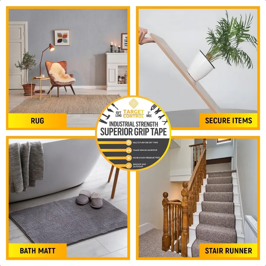 TargetControl™ 65FT x 2'' Carpet Tape Double Sided Rug Tape Grippers for Hardwood Floors and Area Rugs Carpet Binding Tape Stro