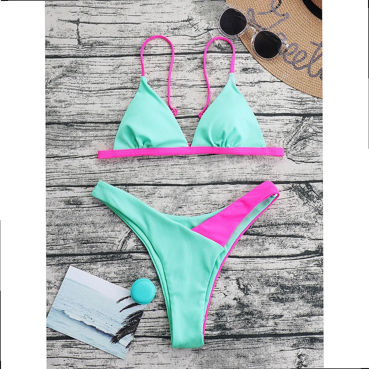 

2026 New Color Block Padded Push Up Sexy Two Piece Bikini Set Wholesale Swimwear for Women Summer Beach Pool Wear