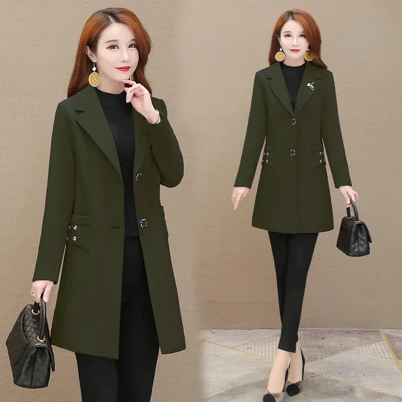 

Spring And Autumn New Mid-Length Windbreaker Women Fashion Long Sleeves Middle-Aged Mom Trench Coat Female Loose Overcoat B1322