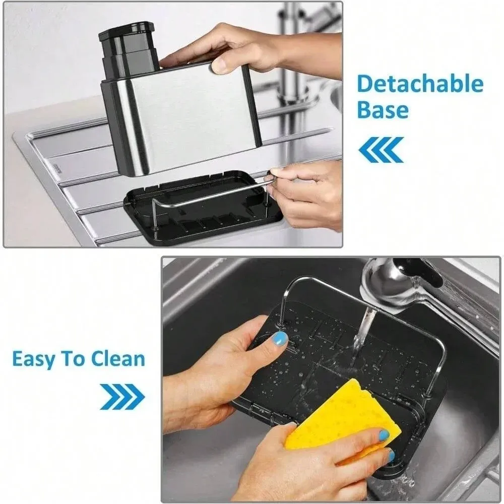 

3-in-1 Sponge Holder Rack Stainless Steel Space-saving Kitchen Drain Rack Detergent Dispenser Tableware Storage Rack