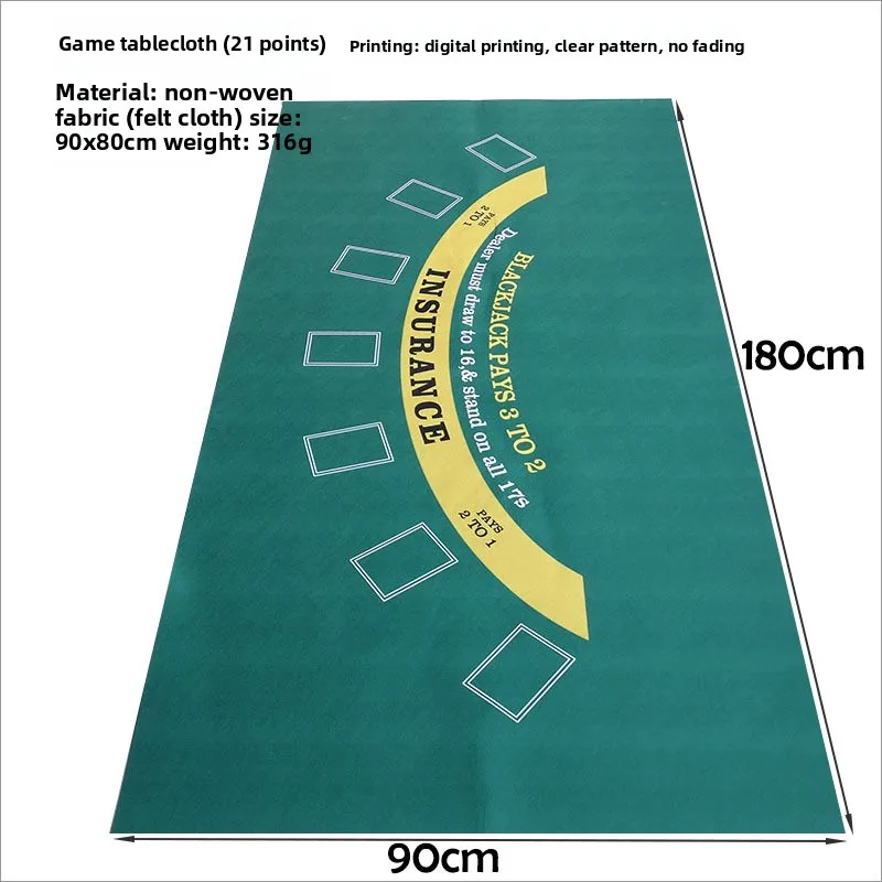 90x180cm Poker Table Mat Non-Woven, Texas Holdem & Roulette Casino Layout, Portable Felt Pad for Chips, Cards & Party Games
