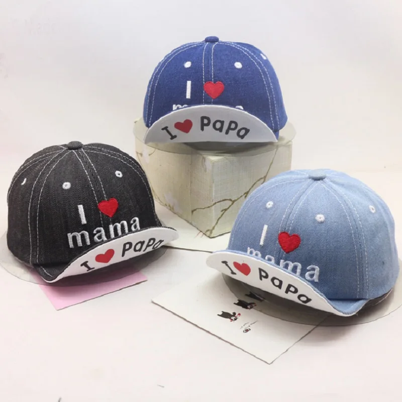 6-24M Spring Summer Baby Hat Baby Girls Boys Denim Baseball Cap Kids I Love Mama and Papa Flat Cap Children Sun Hat